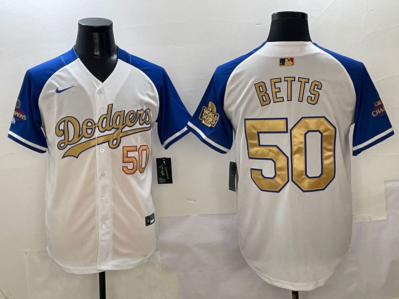 Men Los Angeles Dodgers 50 Betts White Blue Game Nike 2025 MLB Jersey style 7